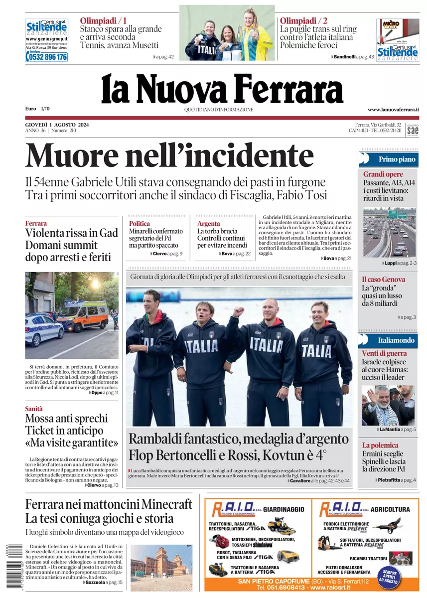 Prima-pagina-nuova ferrara-oggi-edizione-del-2024-08-01